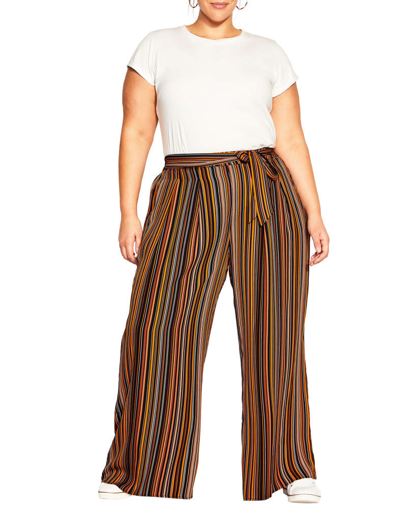 Front of a model wearing a size XXS PANT INTRIGUE in Intrigue Stripe by City Chic. | dia_product_style_image_id:256412